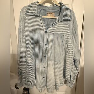Free People. Multi colored light weight denim button up shirt.